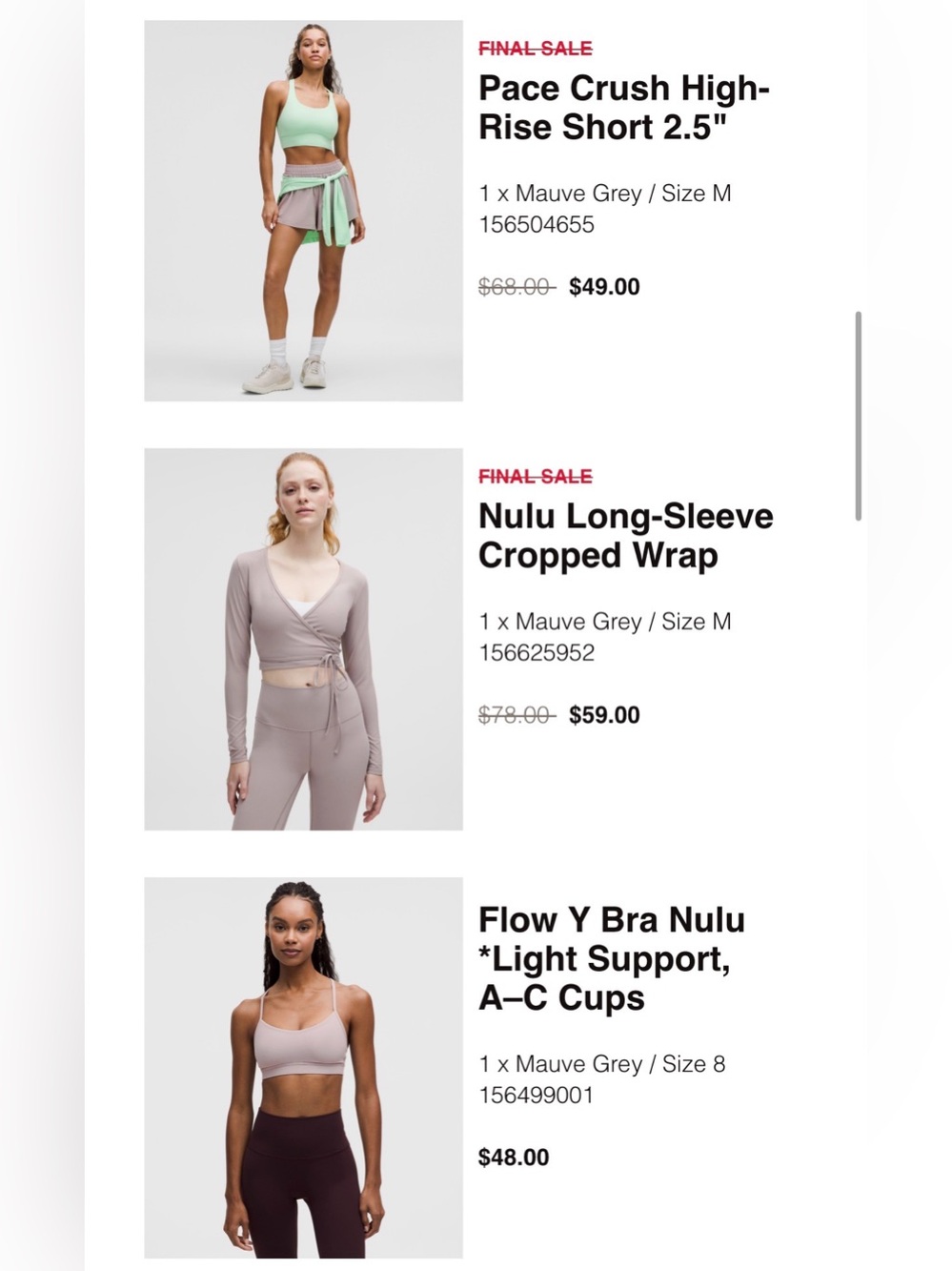 Lululemon 3-Piece Set - Taupe Wrap Top, Sports Bra & Shorts - Picture 4 of 4
